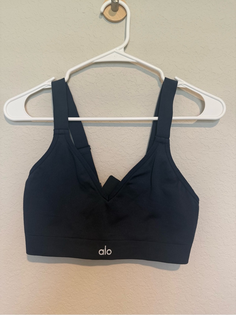ALO Yoga Navy Ribbed V-Neck Sports Bra